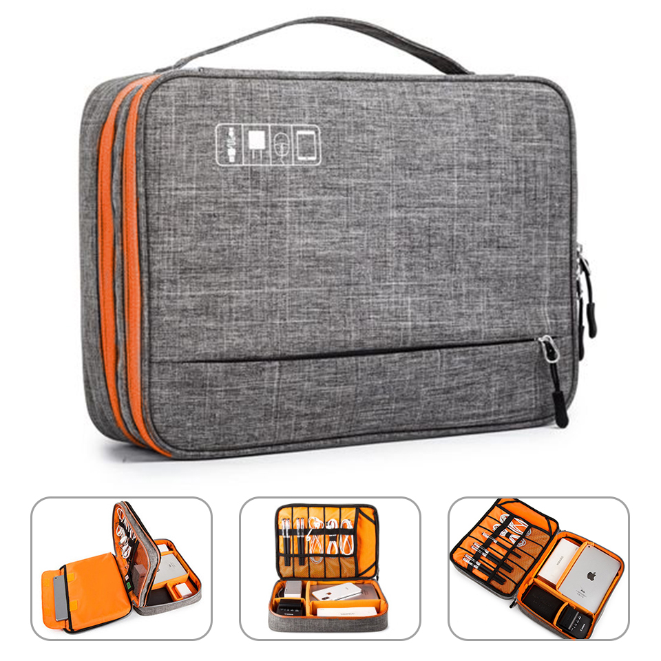 Tech Accessories Case - Double Layer Electronic Accessories Storage Bag